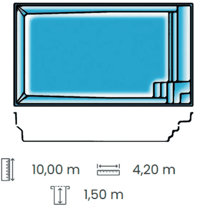 Piscine rectangulaire coque polyester piscine enterrée 10m x 4,20m. Profondeur 1,5m