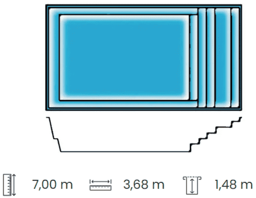 Piscine rectangulaire 7m x 3.65 m à fond plat