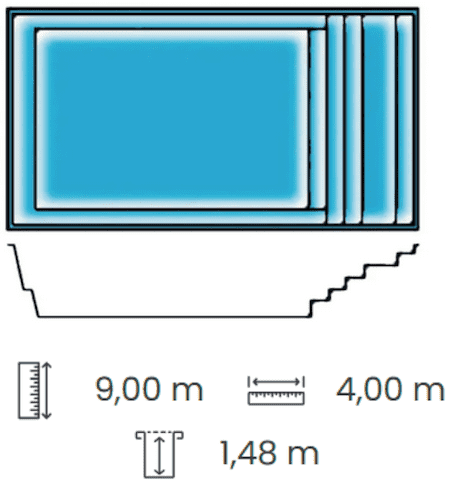 Dimensions de Marie-Galante 9 x 4 piscine rectangulaire