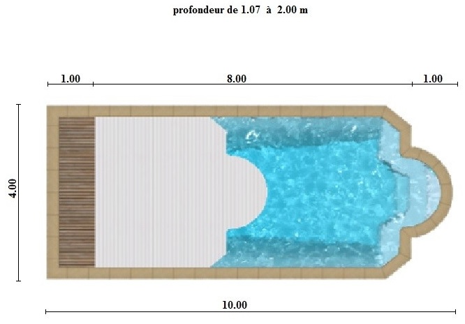 Piscine avec volet de sécurité immergé coque de piscine polyester 10m x 4m