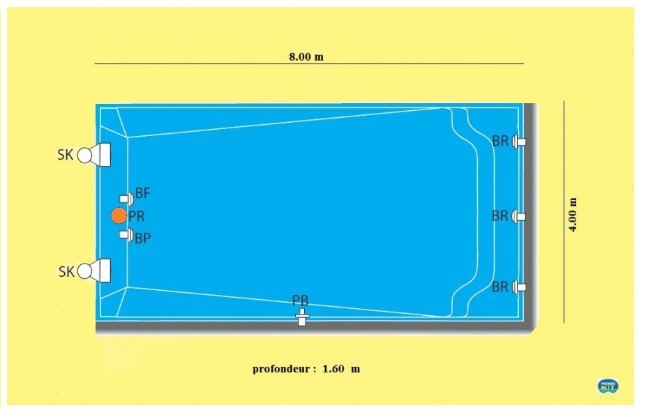 Pacifique piscine rectangulaire 8x4 coque polyester en kit