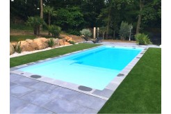 Piscine coque polyester Paques + plage 12.60 avec volet immergé