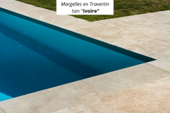 Margelles TRAVERTIN pour piscine Cap-vert 7.40 x 3.65 m avec volet immergé