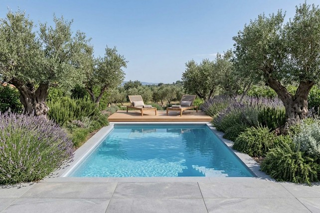 Votre mini-piscine.à coque dans un décor méditerranéen : petite taille et qualité premium !