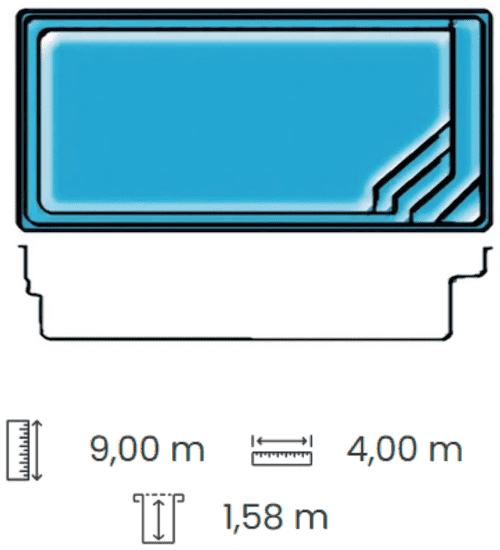 Baltique Piscine rectangulaire 9 x 4 coque polyester