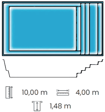  Coque polyester 10 par 4 - Profondeur : 1,48m