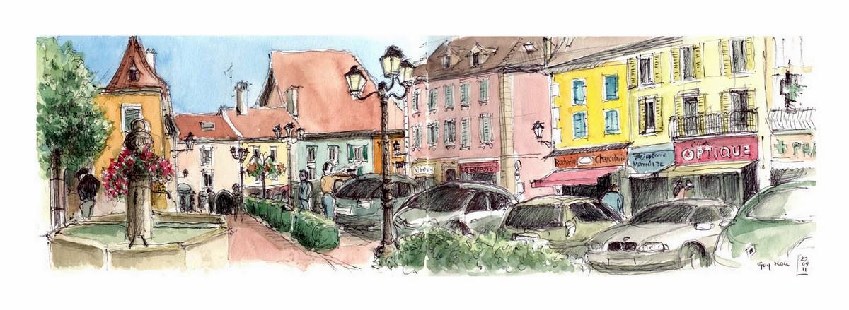 Croquis aquarellé- Pont de Beauvoisin - France
