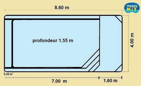 Piscine avec volet de sécurité immergé de 8,60 m x 4,00 m