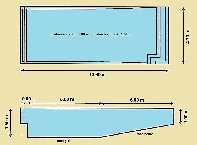 Piscine avec volet de sécurité coque polyester de 10,60 x 4,20m