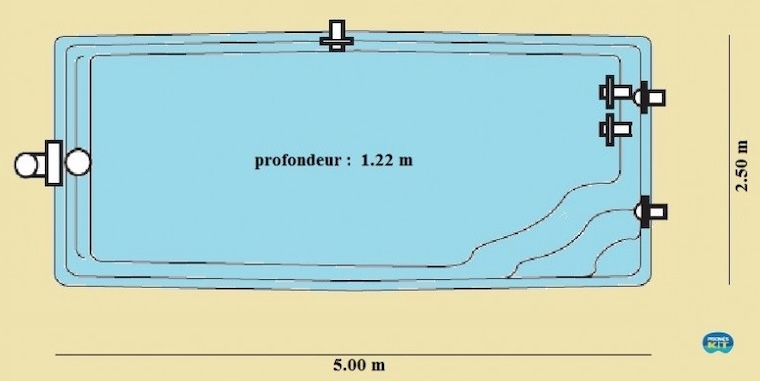 Petite piscine rectangulaire enterrée coque polyester à monter de 5m x 2,5m