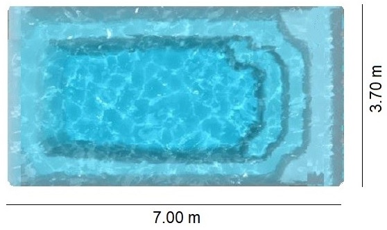 Piscine rectangulaire coque polyester de 7m x 3,7m