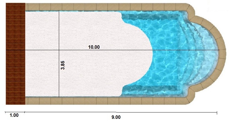Piscine avec volet de sécurité immergé coque polyester rectangulaire 10 m x 3.85 m