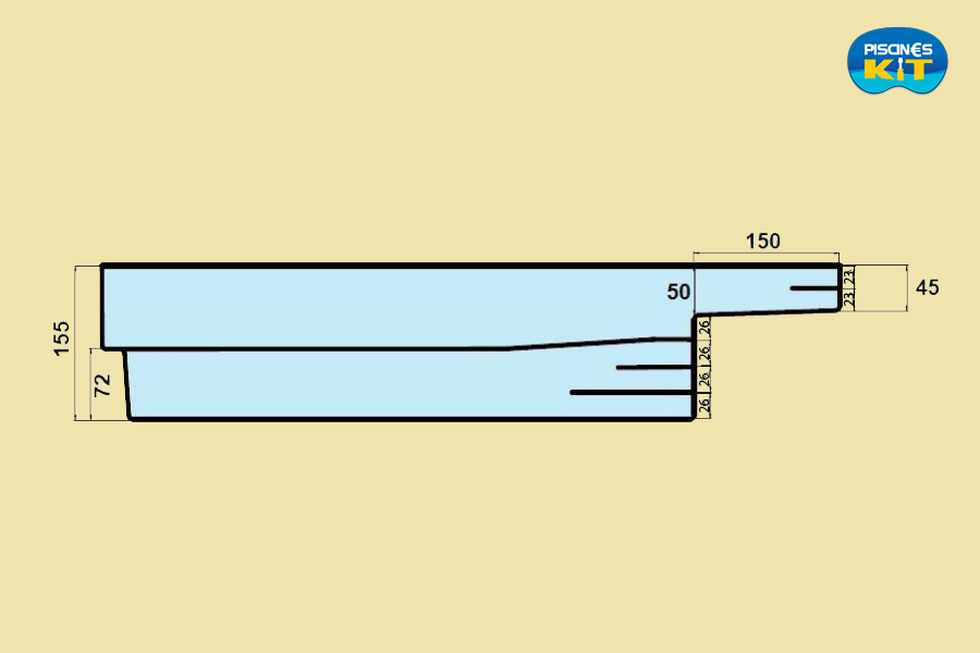 Schéma et dimensions de votre piscine coque polyester avec plage