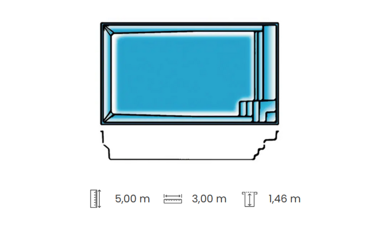 Petite piscine en kit, une coque de piscine rectangulaire à fond plat 
